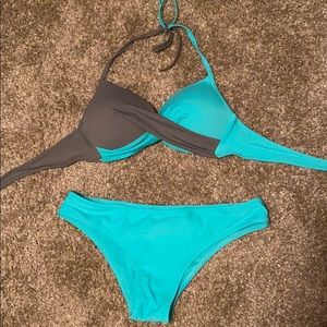 Aqua and gray bikini